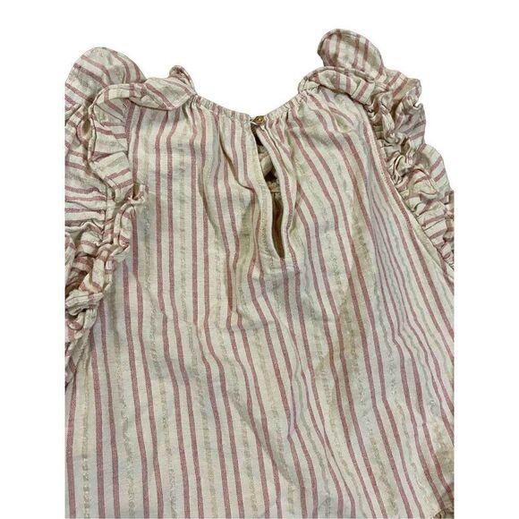 ULLA JOHNSON Tamsin Striped Cotton Ruffle Flutter Sleeve Trapeze Dress - Picture 4 of 12